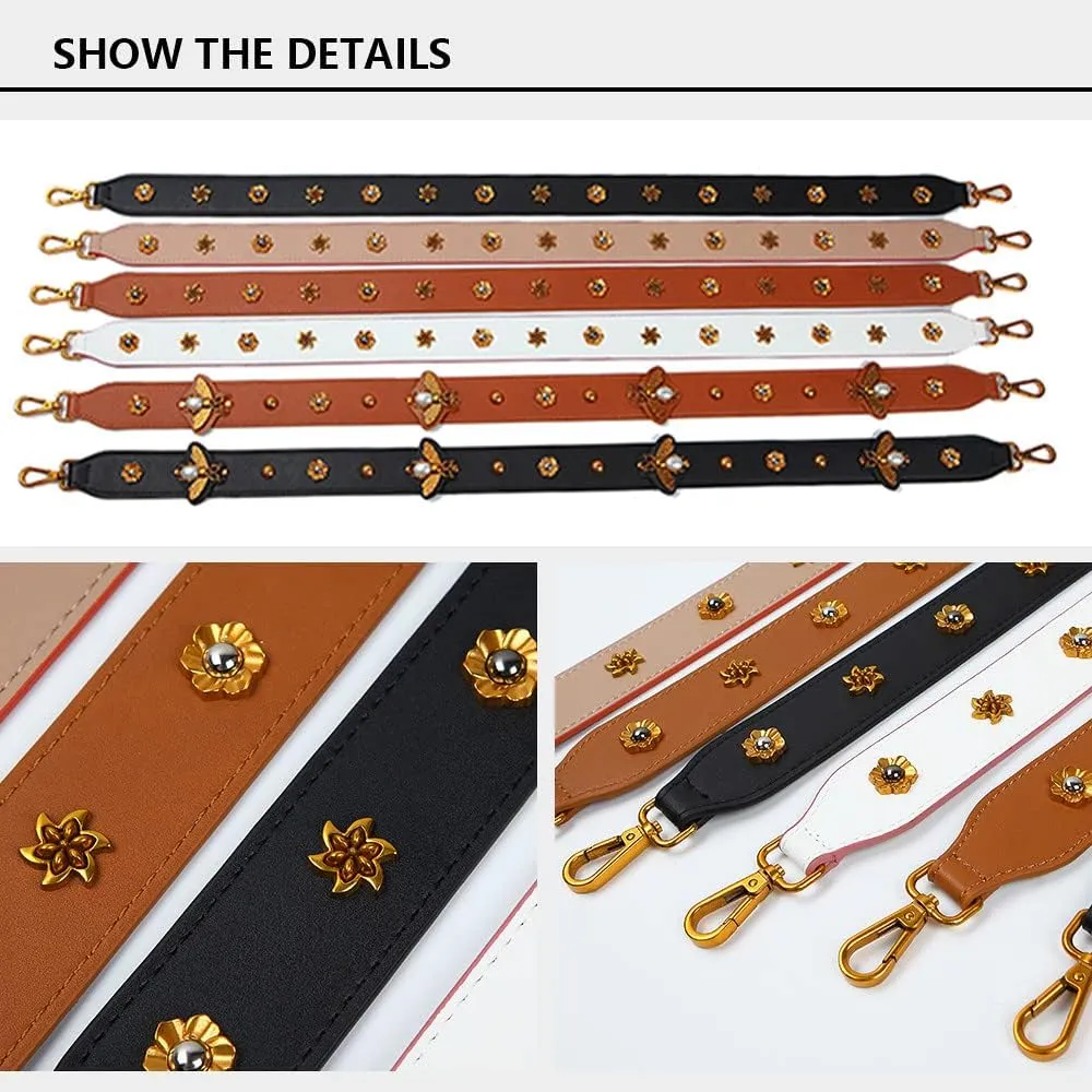 Purse Straps Replacement Crossbody Guitar Straps Luggage Straps for Women's Shoulder Handbags Rivets Brown(Bee)