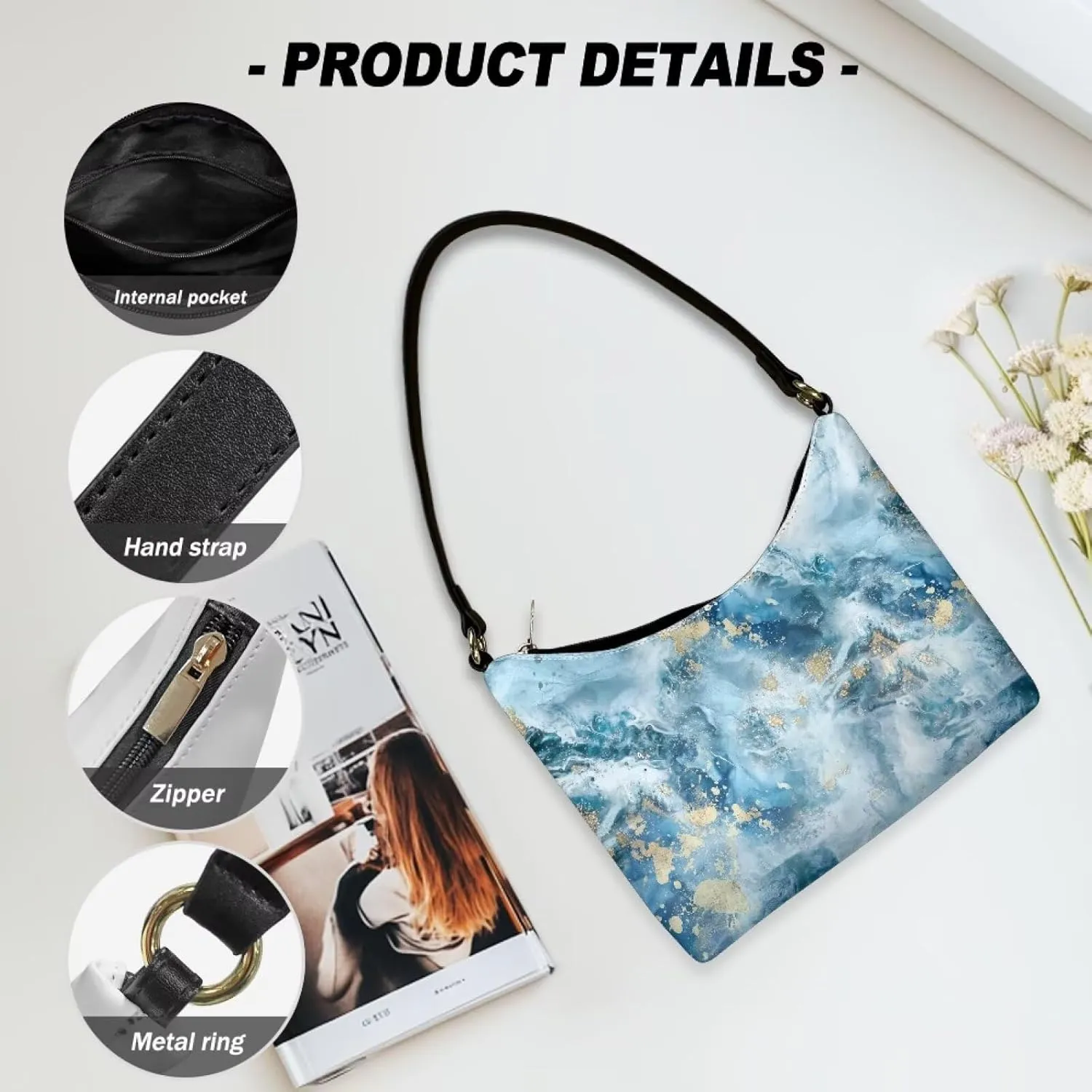 Purses for Women Shoulder Bag Trendy Underarm Purse with Zipper Closure Tote Bag for Women