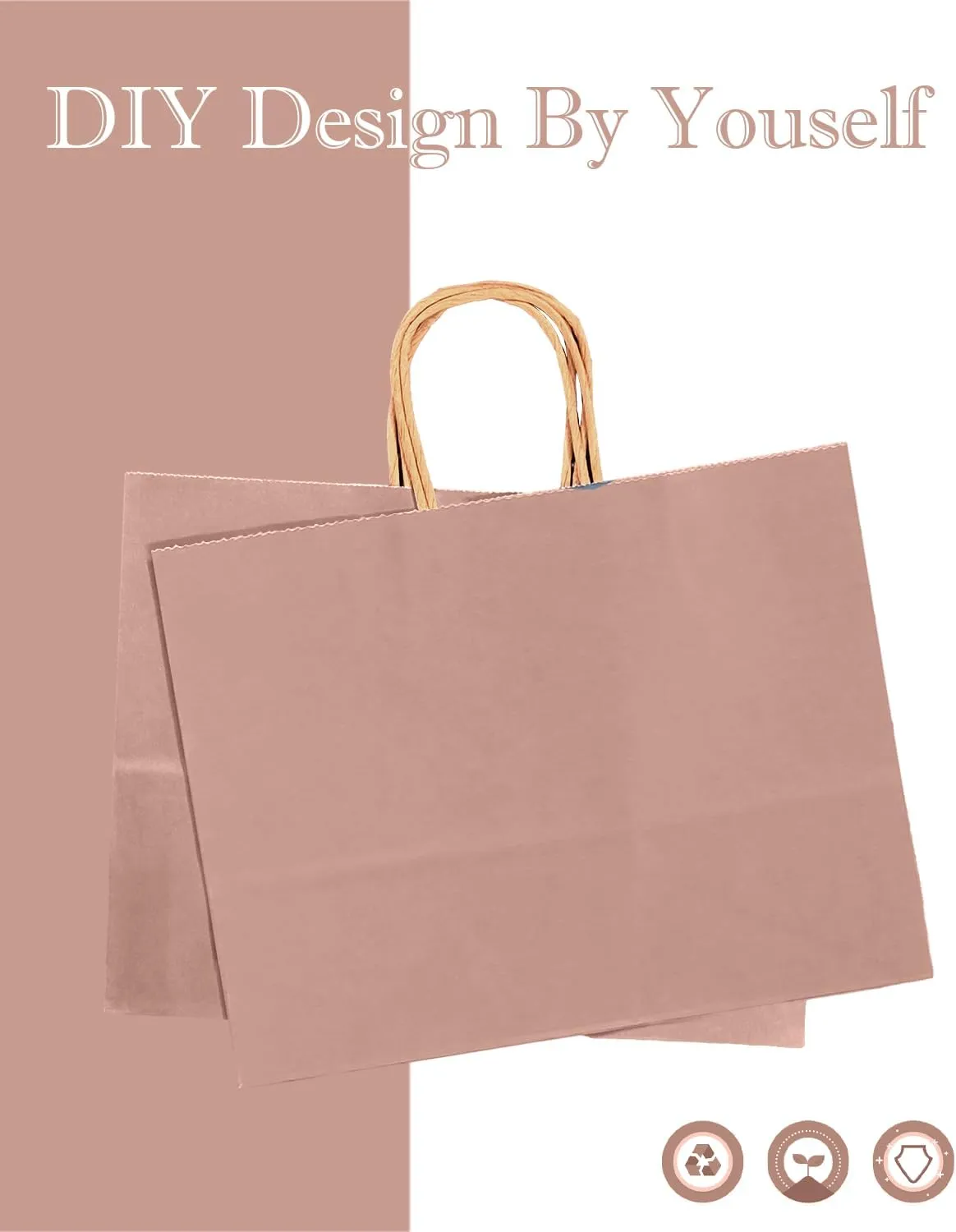 qiqee 13"x4.5"x10" Large Gift Bag with Handles Bulk 32PCS Gift Paper Bags Salmon Bags Multiple Uses (Wide Large)