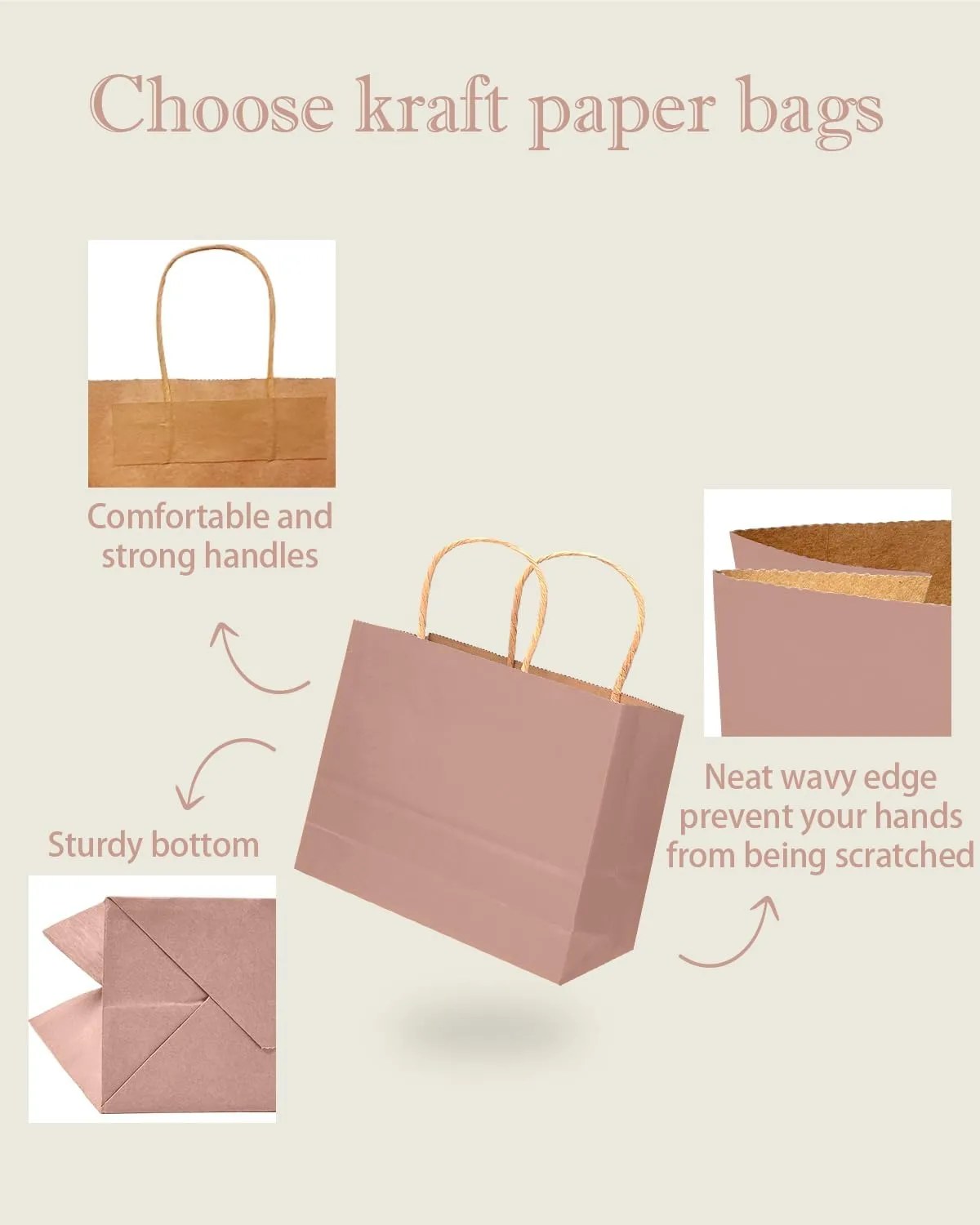 qiqee 13"x4.5"x10" Large Gift Bag with Handles Bulk 32PCS Gift Paper Bags Salmon Bags Multiple Uses (Wide Large)