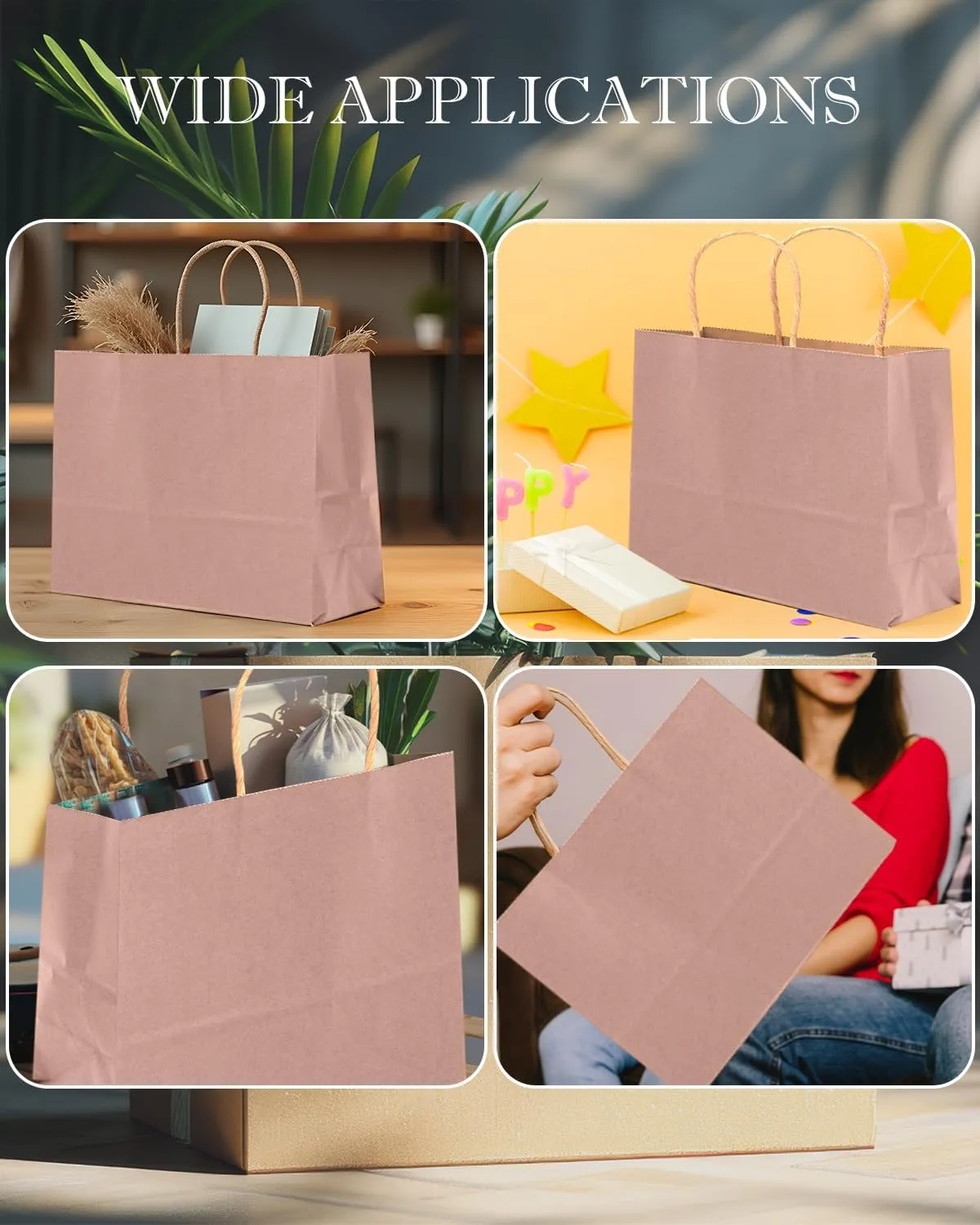 qiqee 13"x4.5"x10" Large Gift Bag with Handles Bulk 32PCS Gift Paper Bags Salmon Bags Multiple Uses (Wide Large)