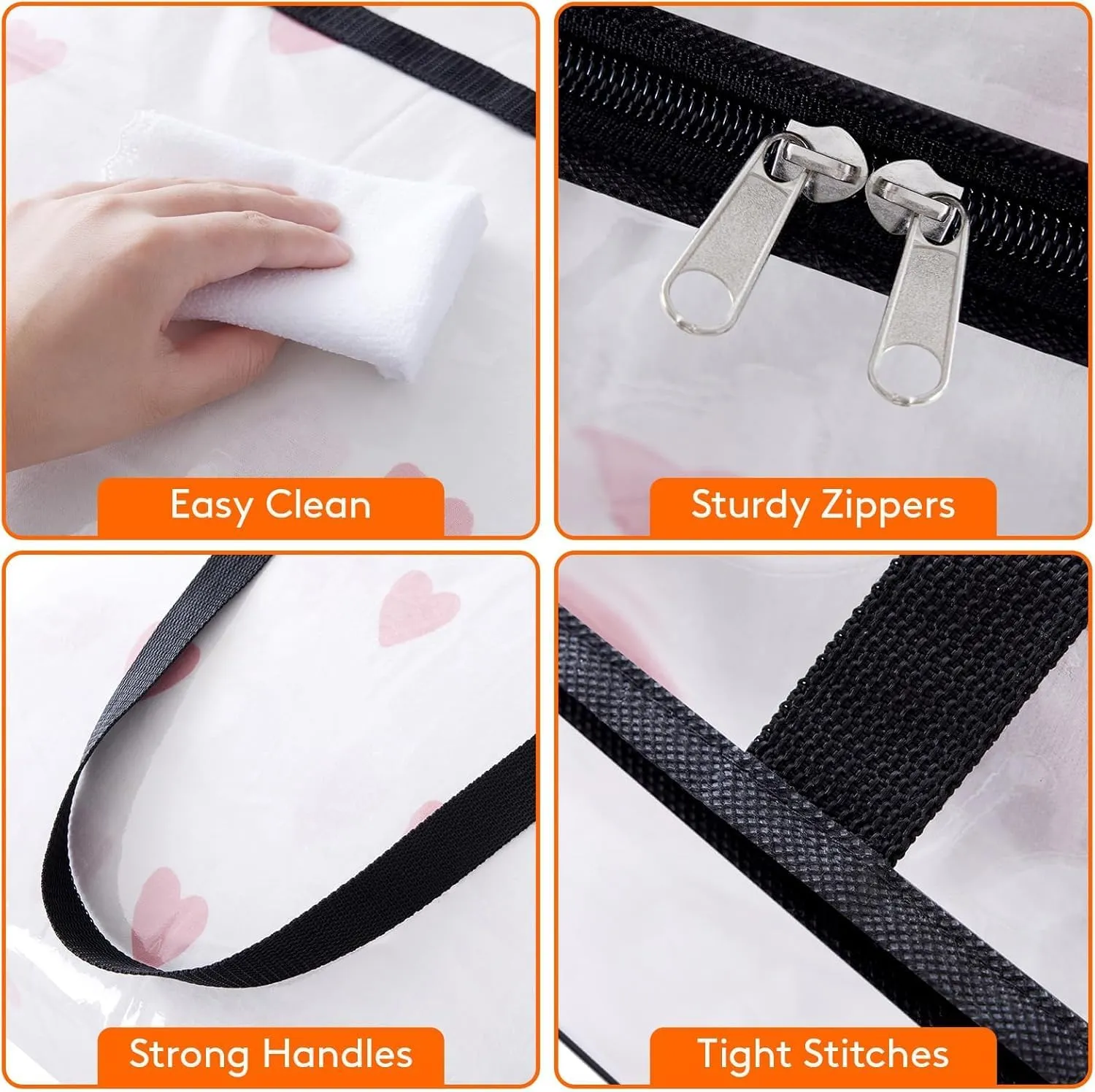 quail 90L Clear Large Storage Bag, Clothes Storage Containers for Organizing Closet, Bedroom, Underbed, Comforters, Clothing, Blankets, Pillow, Foldable Organizer with Sturdy Handle and Zippers (3)