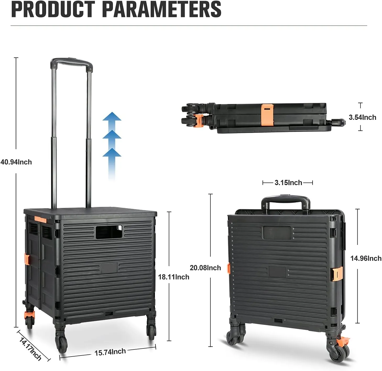 Quick Utility Cart Folding Portable Rolling Crate Handcart with Durable Heavy Duty Plastic Telescoping Handle Collapsible 4 Rotate Wheels for Travel Shopping Moving Luggage Office Use
