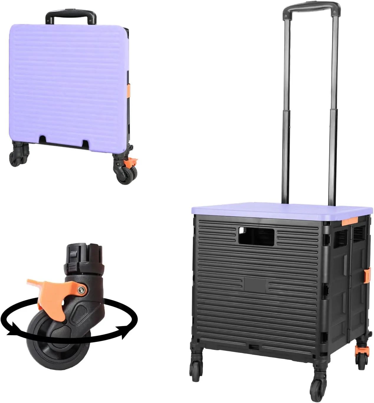 Quick Utility Cart Folding Portable Rolling Crate Handcart with Durable Heavy Duty Plastic Telescoping Handle Collapsible 4 Rotate Wheels for Travel Shopping Moving Luggage Office Use