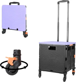 Quick Utility Cart Folding Portable Rolling Crate Handcart with Durable Heavy Duty Plastic Telescoping Handle Collapsible 4 Rotate Wheels for Travel Shopping Moving Luggage Office Use