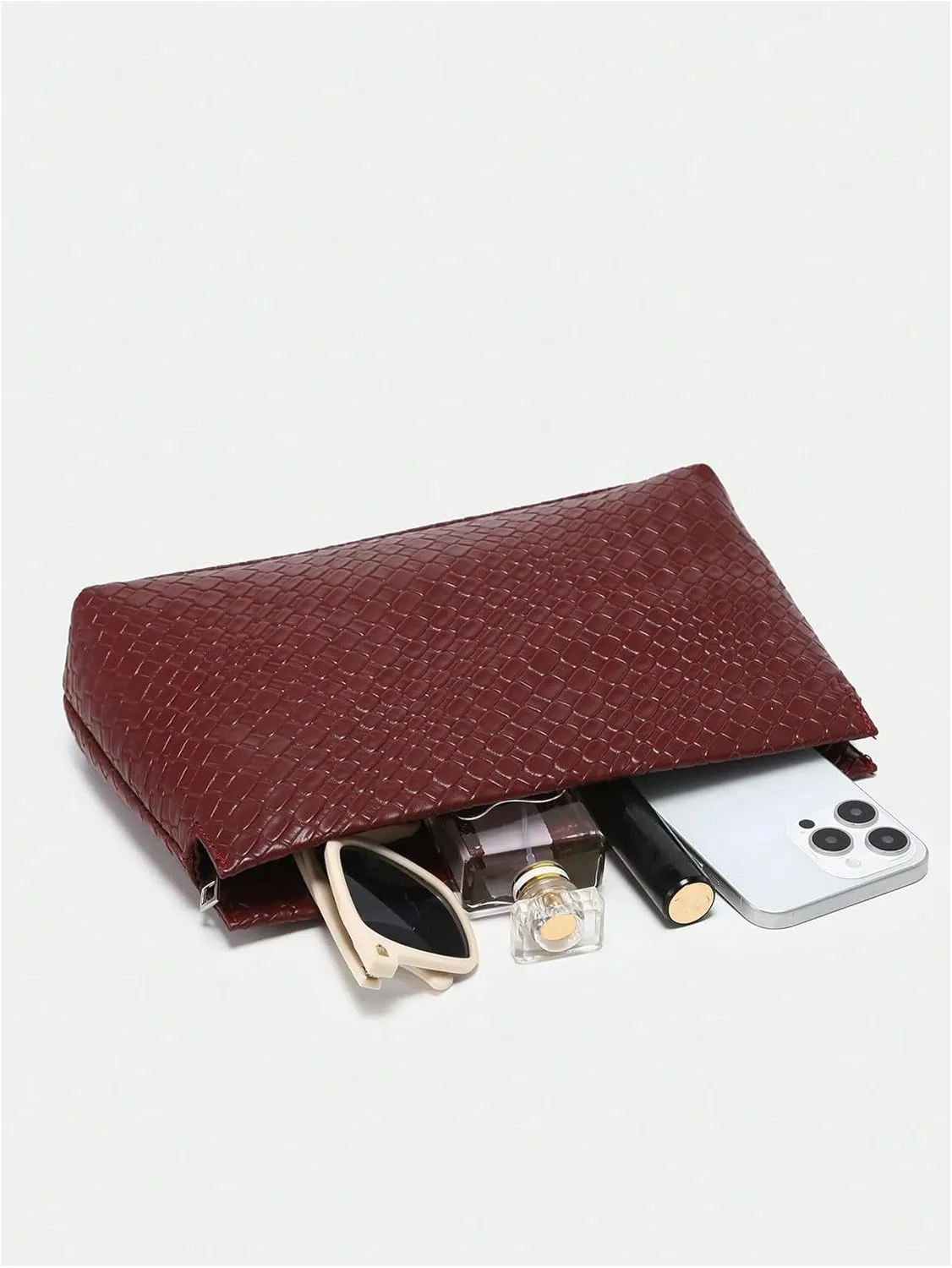 QWINEE Women's Woven Clutch Bag Leather Retro Evening Handbag Zipper No Strap Vintage Clutch Purse