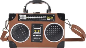 QZUnique Tape Shaped Shoulder Bag Radio Recorder PU Crossbody Bag Women's Retro Evening Bag Handbag Clutch Purse