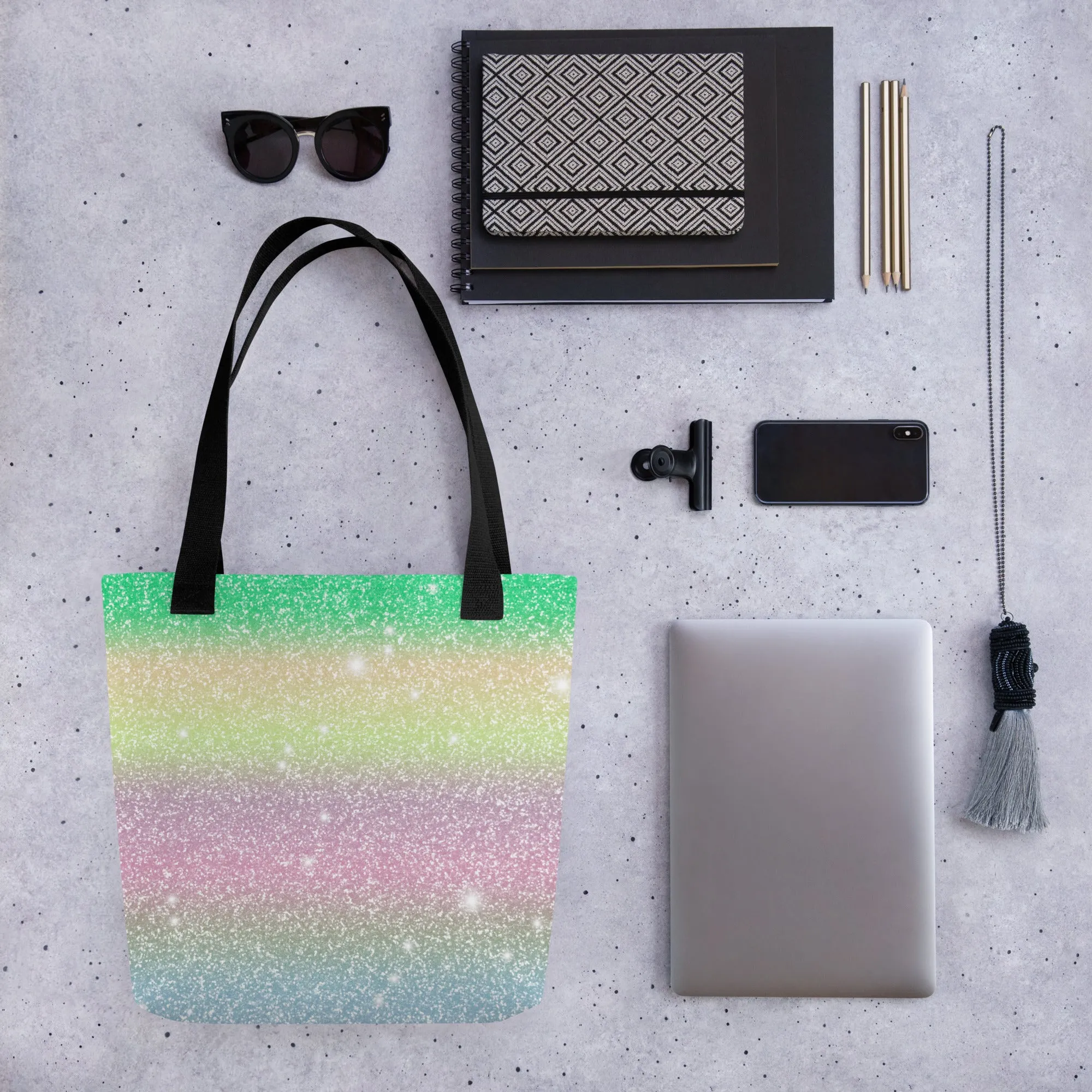 Rainbow Glitter Effect All Over Print Tote Bag