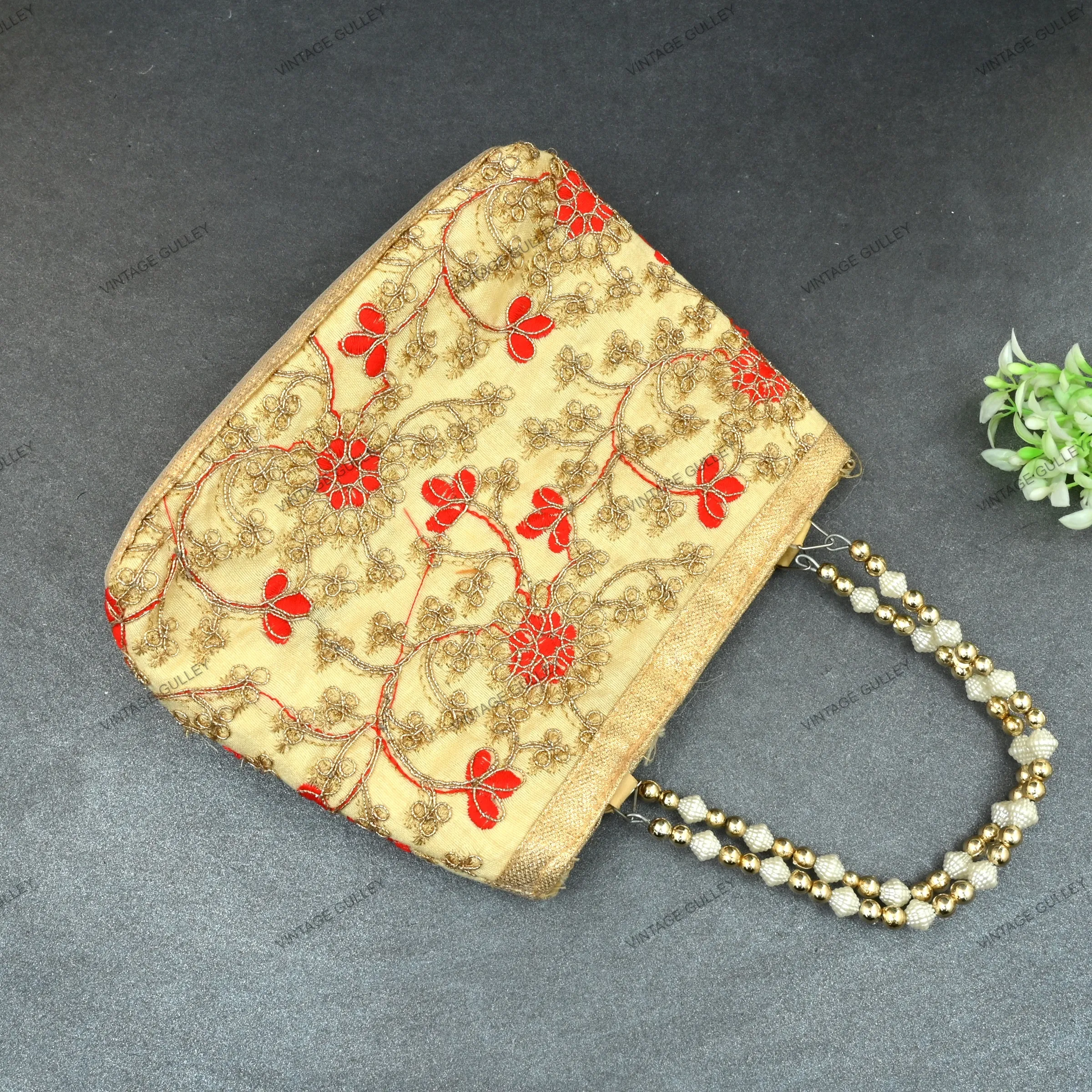 Rajasthani Embroidery Handbag For Women - Orange-Gold