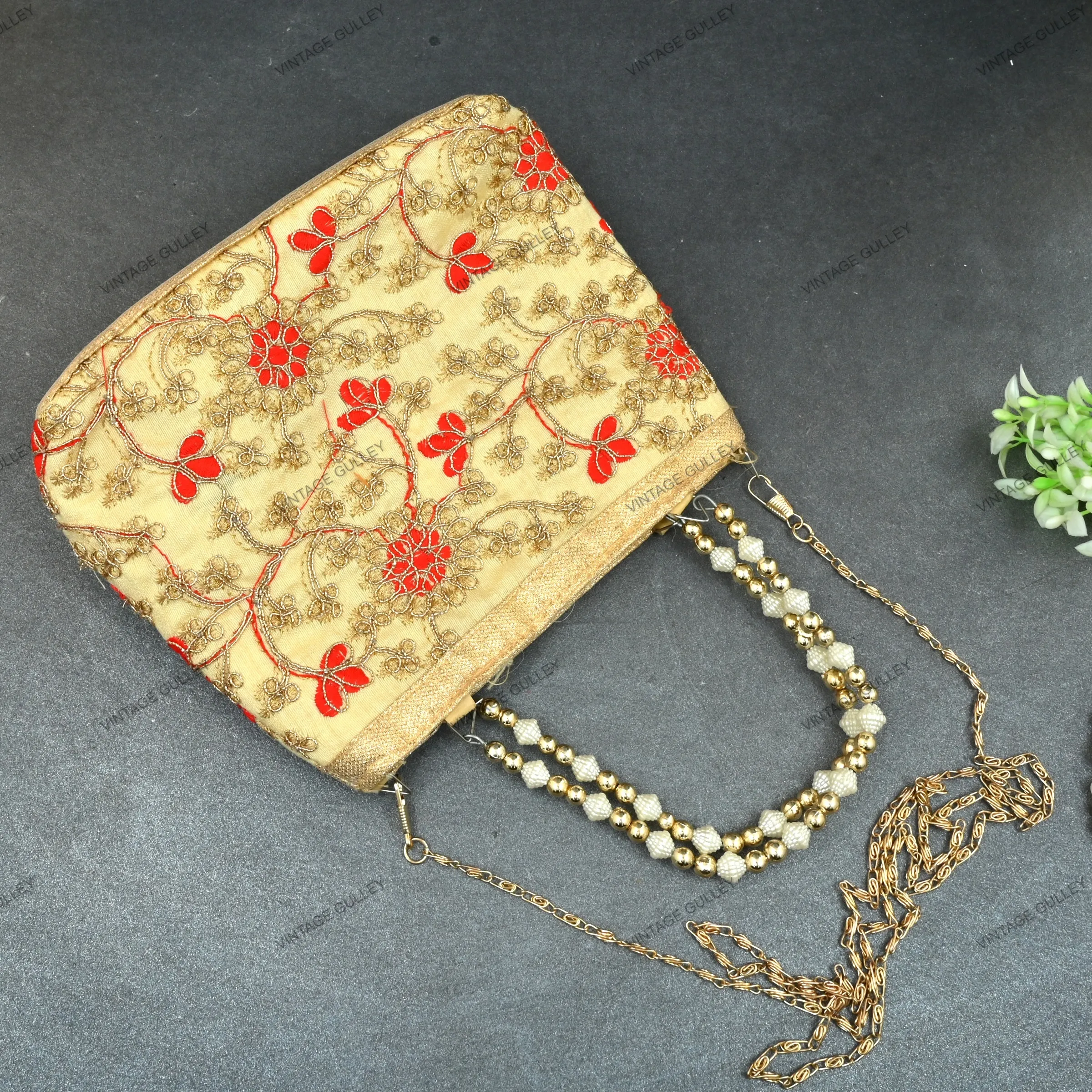 Rajasthani Embroidery Handbag For Women - Orange-Gold