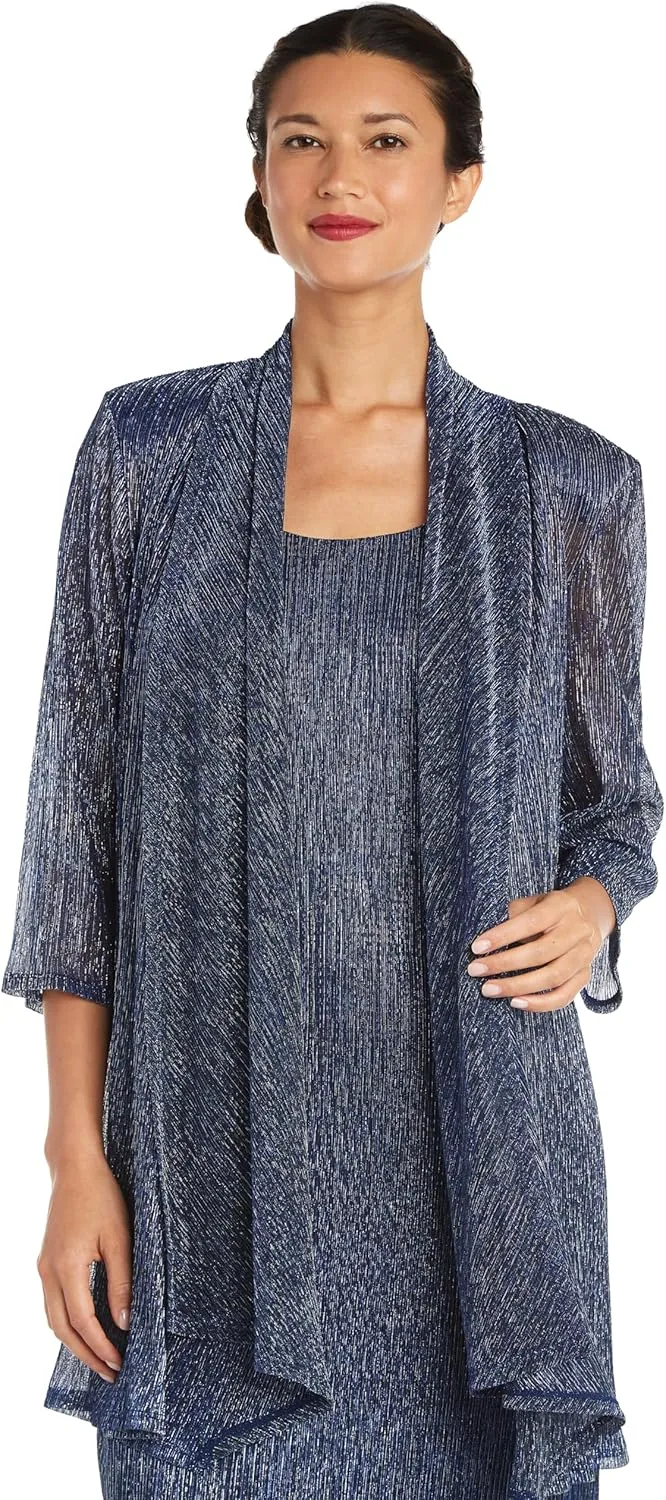 R&M Richards Womens 2PC Metallic Dress with Jacket