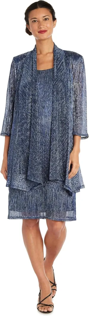 R&M Richards Womens 2PC Metallic Dress with Jacket