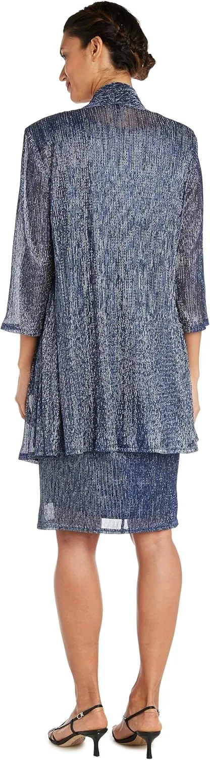 R&M Richards Womens 2PC Metallic Dress with Jacket