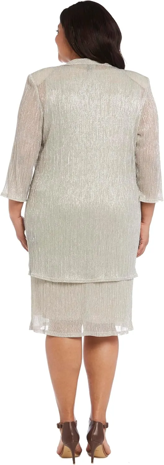 R&M Richards Womens 2PC Metallic Dress with Jacket