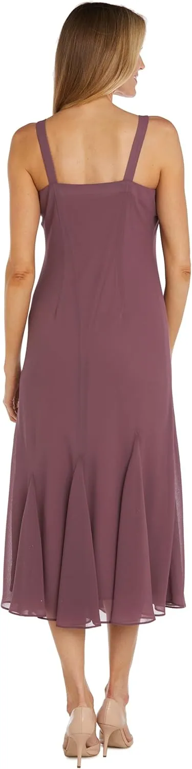 R&M Richards Womens Chiffon Beaded Dress with Jacket