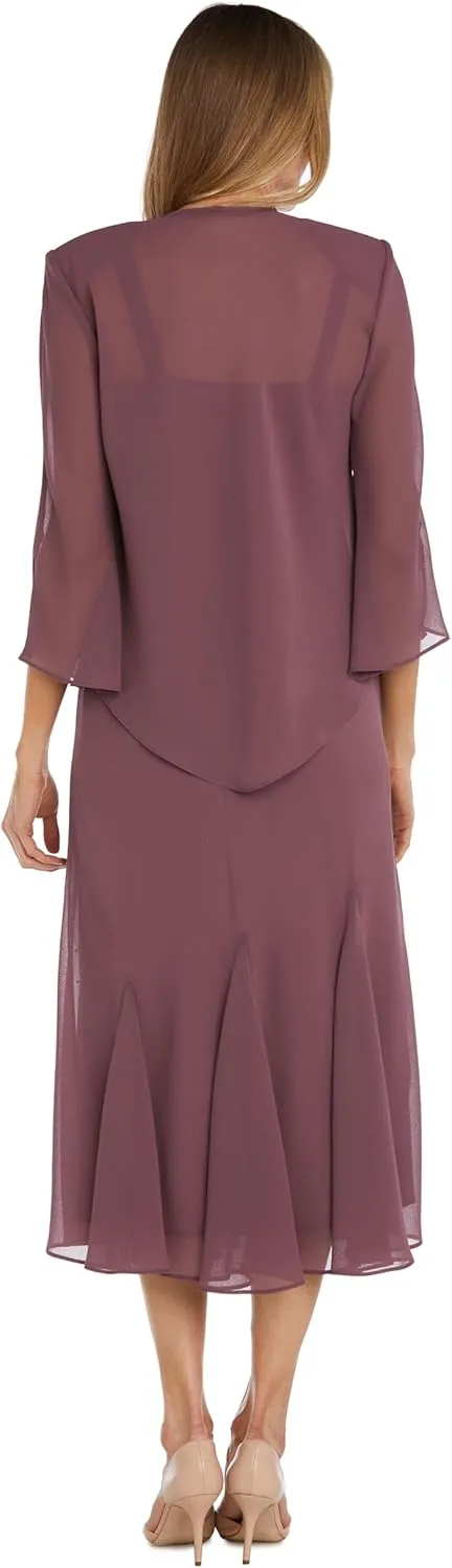 R&M Richards Womens Chiffon Beaded Dress with Jacket