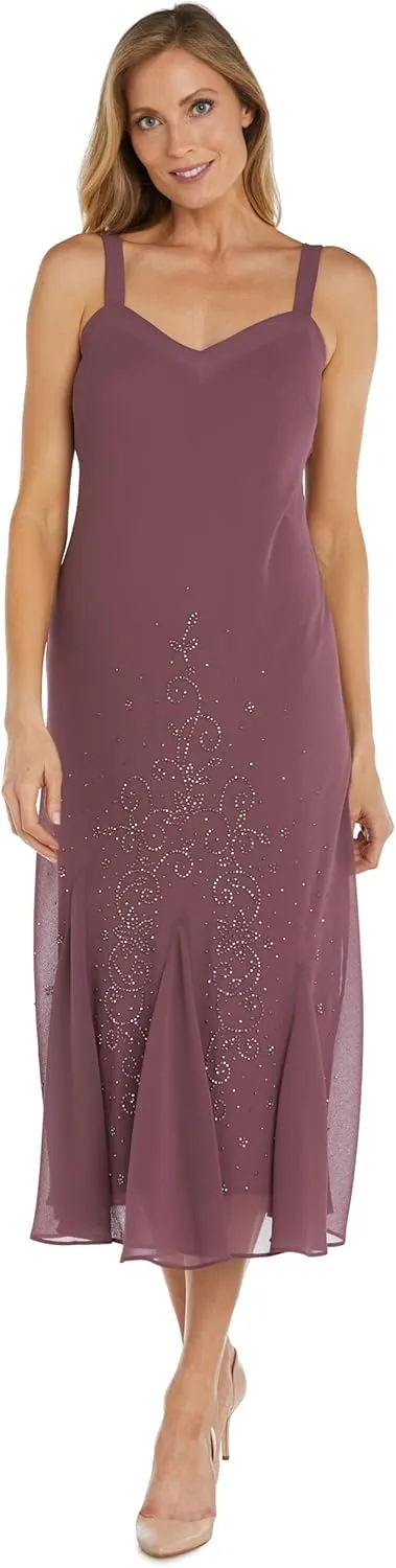 R&M Richards Womens Chiffon Beaded Dress with Jacket