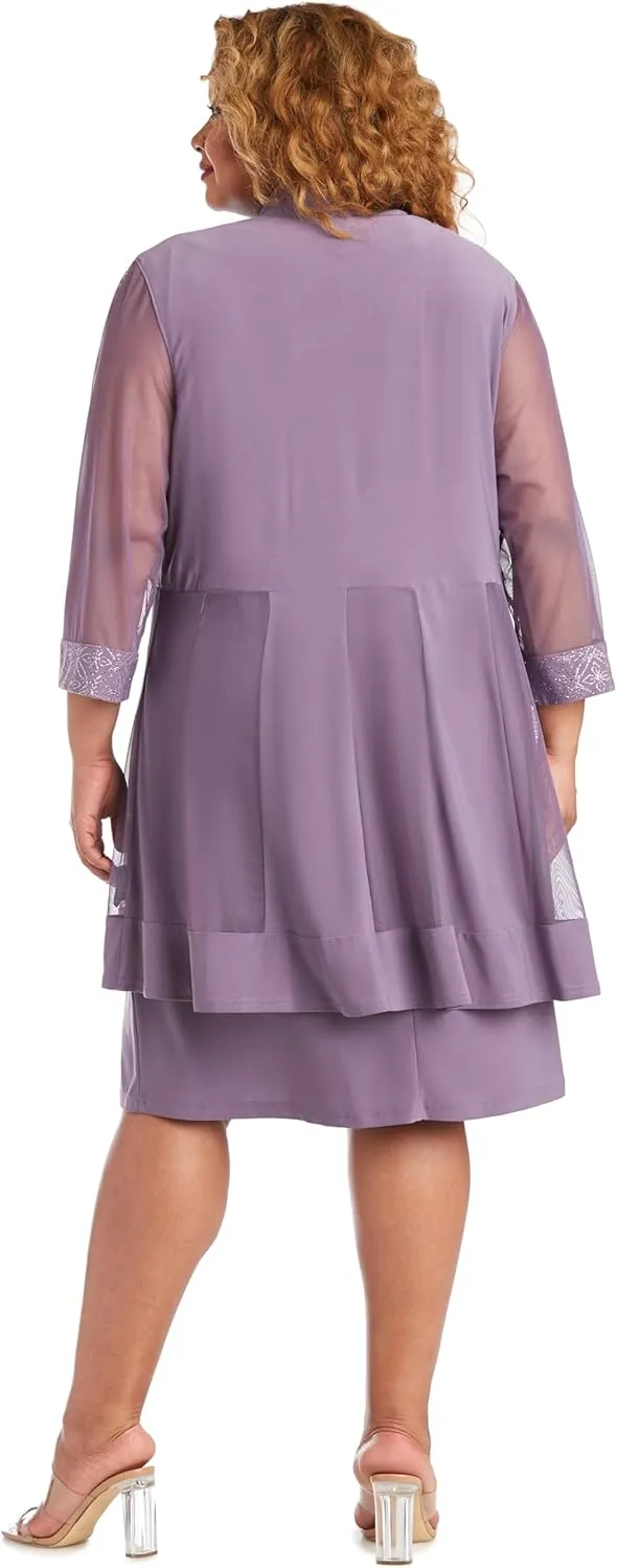 R&M Richards Womens Plus 2PC Mesh Inset Dress with Jacket