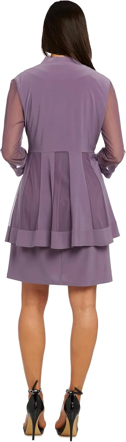 R&M Richards Womens Plus 2PC Mesh Inset Dress with Jacket