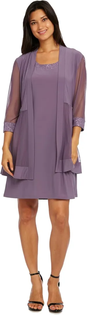 R&M Richards Womens Plus 2PC Mesh Inset Dress with Jacket