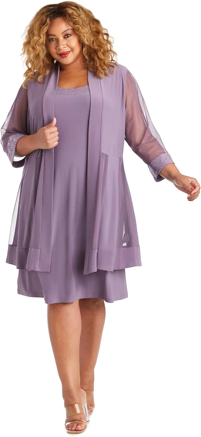 R&M Richards Womens Plus 2PC Mesh Inset Dress with Jacket