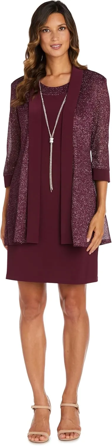 R&M Richards Women's Plus Size Two Piece Metalic Rib Pant Set Missy