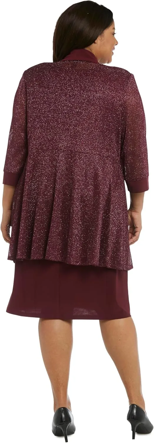 R&M Richards Women's Plus Size Two Piece Metalic Rib Pant Set Missy