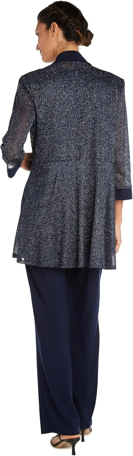 R&M Richards Women's Plus Size Two Piece Metalic Rib Pant Set Missy