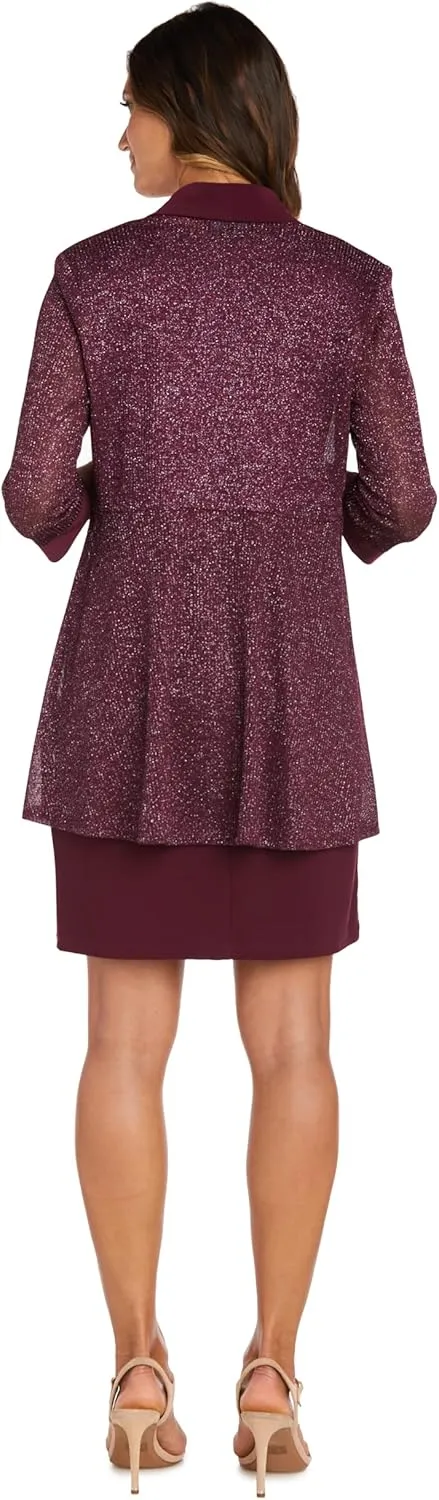 R&M Richards Women's Plus Size Two Piece Metalic Rib Pant Set Missy