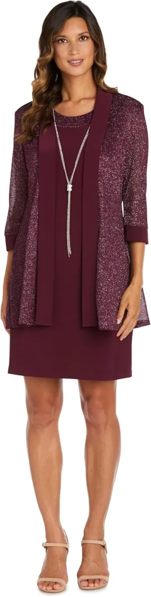 R&M Richards Women's Plus Size Two Piece Metalic Rib Pant Set Missy