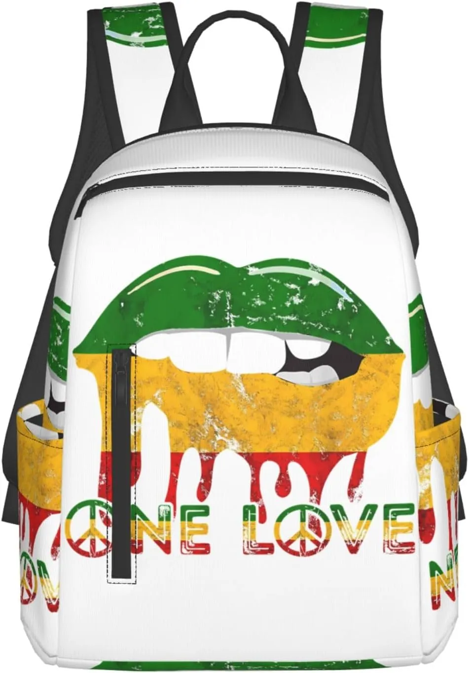 Rasta Reggae Lips Mouth Jamaican Music Kissing One Loves Casual Backpacks Laptop Backpack Outdoor Travel Rucksack Sport Carry-On Daypack Lightweight Bag with Multi-Pockets