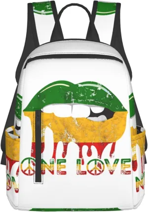 Rasta Reggae Lips Mouth Jamaican Music Kissing One Loves Casual Backpacks Laptop Backpack Outdoor Travel Rucksack Sport Carry-On Daypack Lightweight Bag with Multi-Pockets