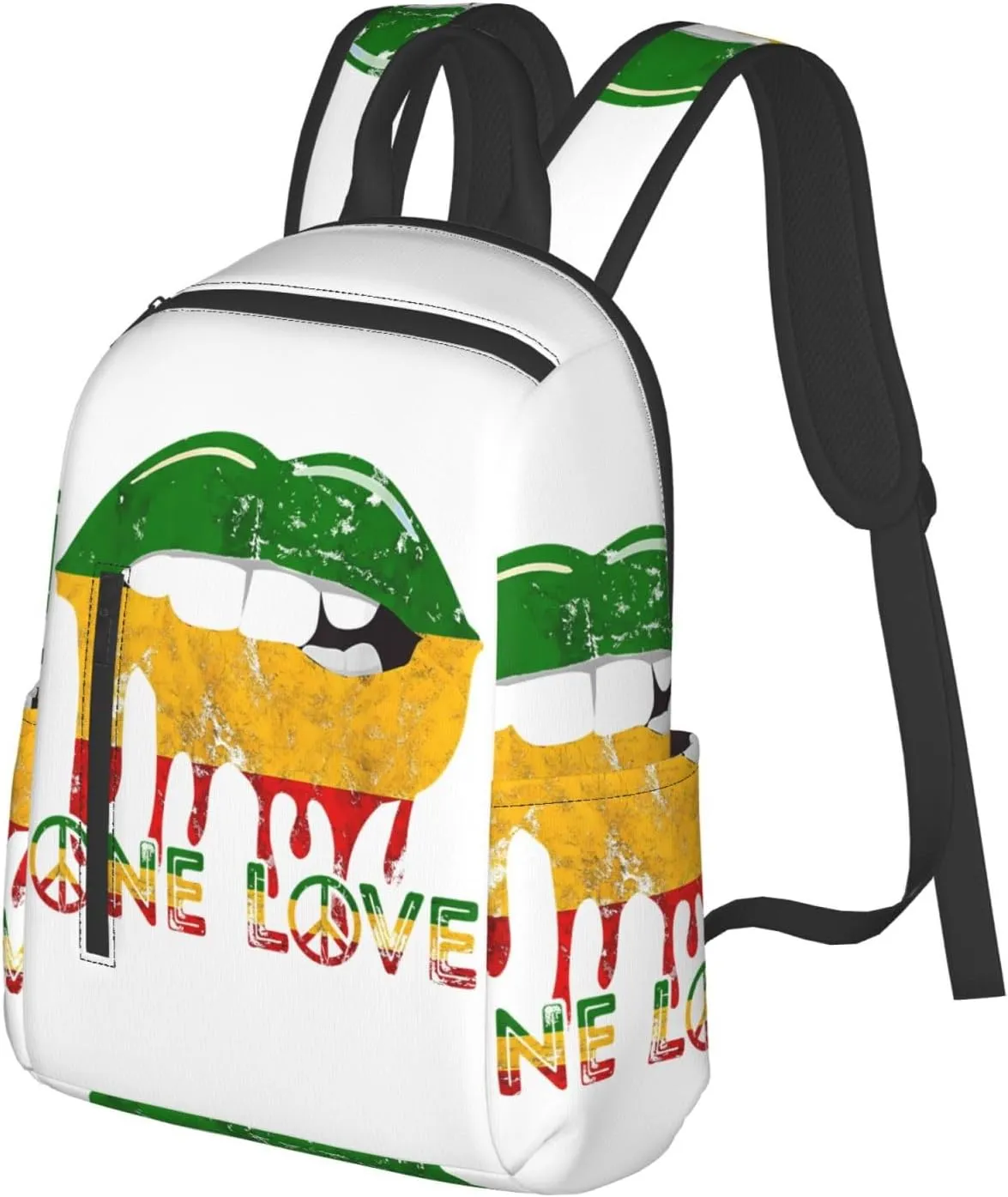 Rasta Reggae Lips Mouth Jamaican Music Kissing One Loves Casual Backpacks Laptop Backpack Outdoor Travel Rucksack Sport Carry-On Daypack Lightweight Bag with Multi-Pockets