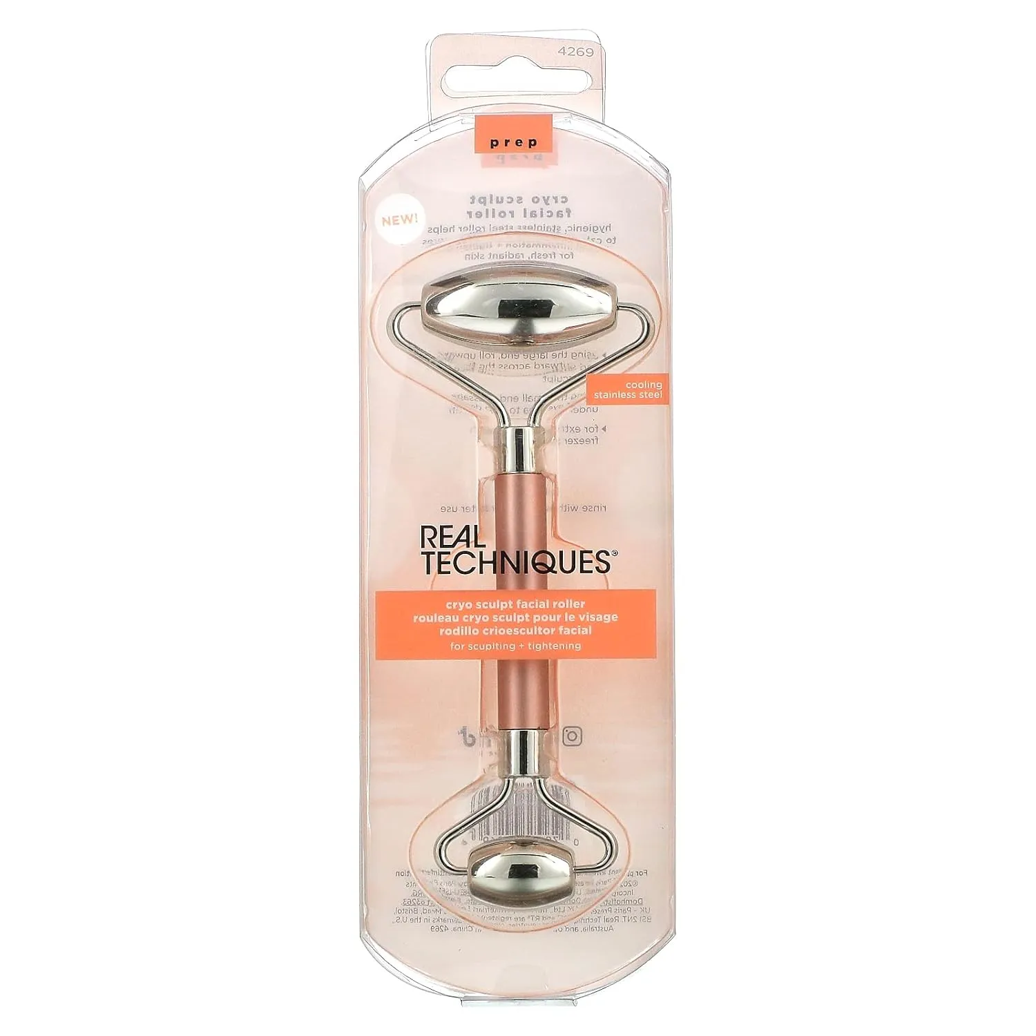 REAL TECHNIQUES Cryo Sculpt Facial Roller - Face, Neck & Eye Massage Roller, For Puffy Eyes, 1 Count, Pink