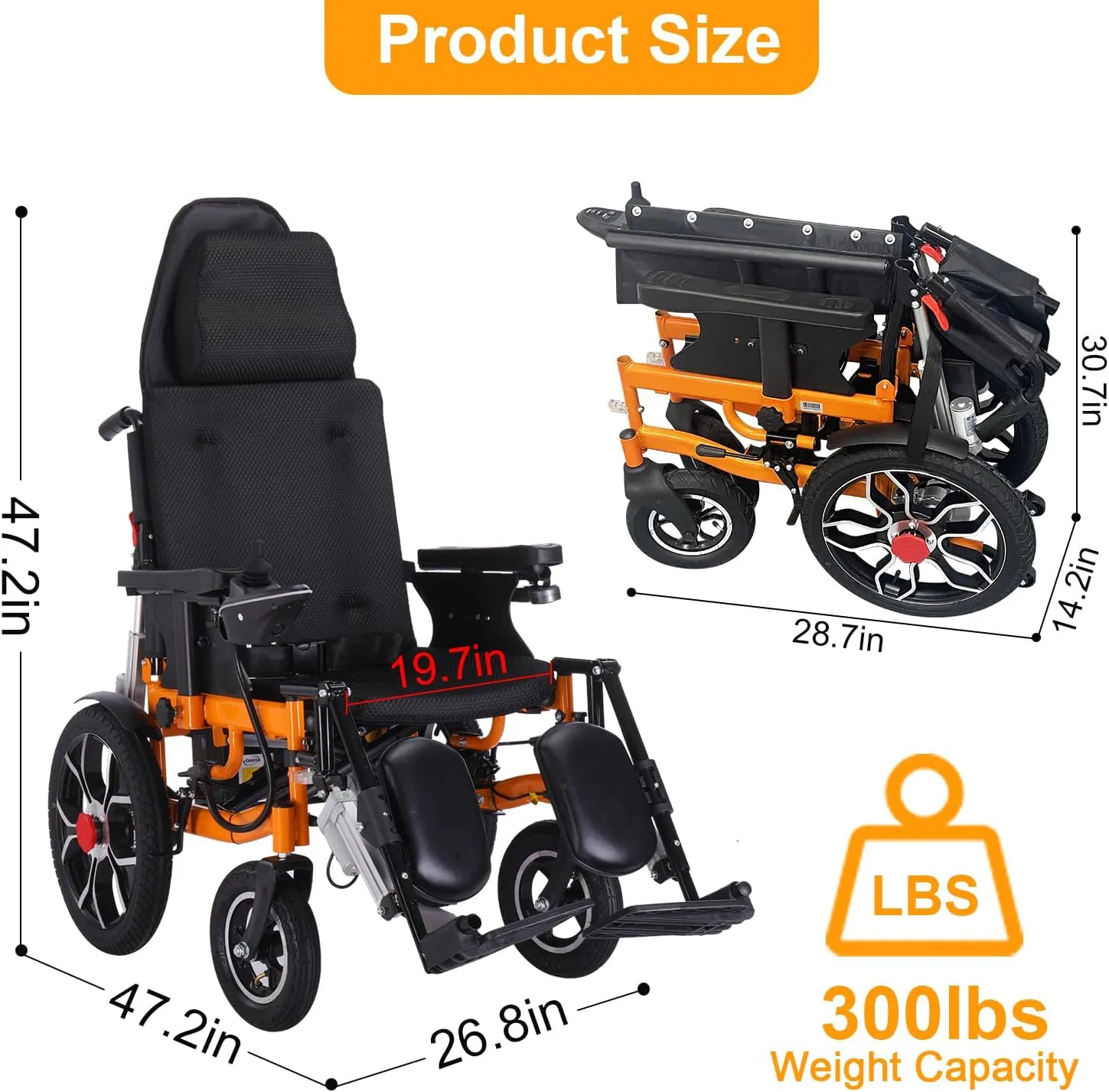 Reclining Electric Wheelchairs for Adults,20" Seat Width All Terrain Power Wheelchairs Lightweight Foldable,20 Miles Range All Terrain Motorized Wheelchair for Seniors Portable Airline Approved