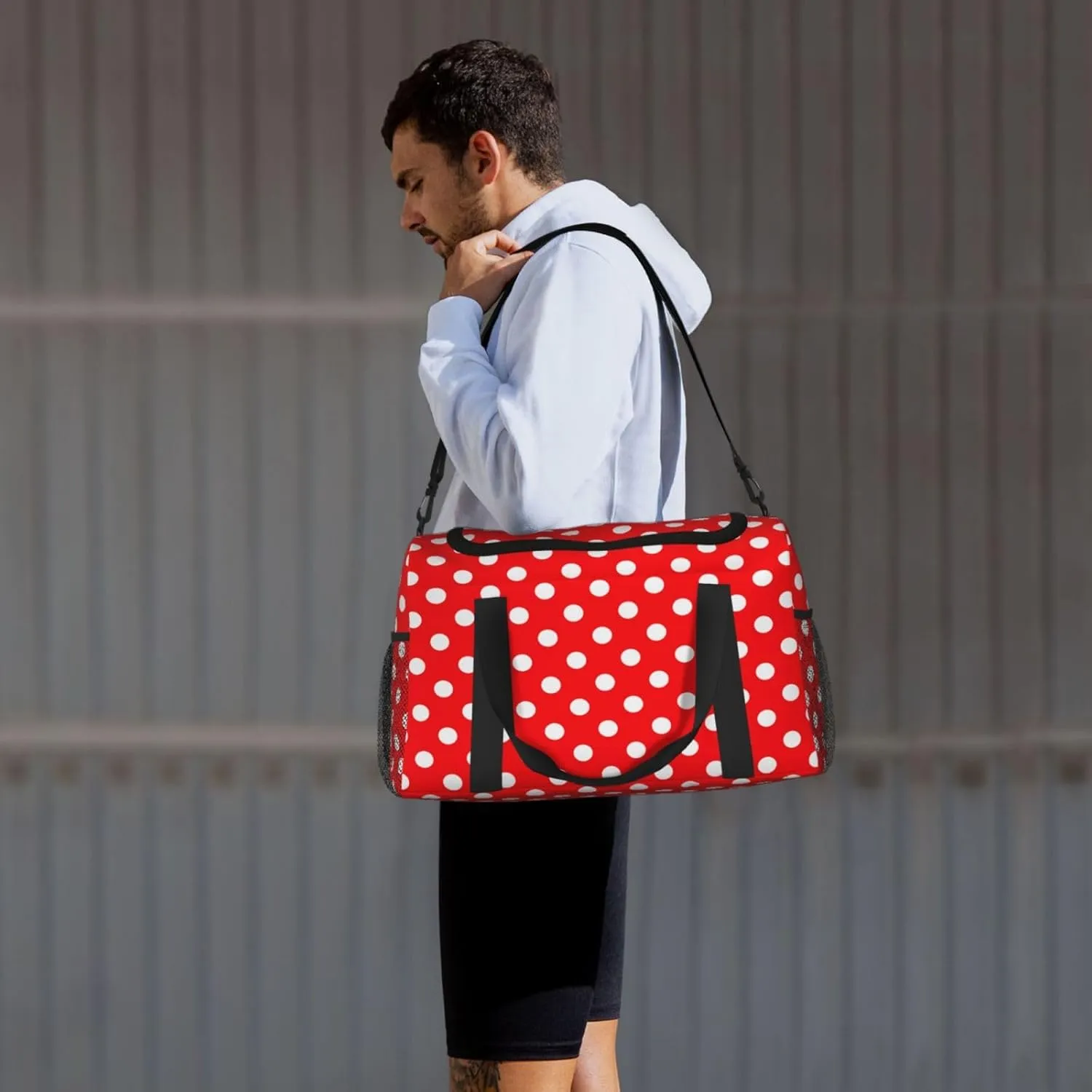 Red And White Polka Dot Travel Weekender Overnight Bags Foldable Hand Travel Bag Sport Gym Duffel Bag For Men Women