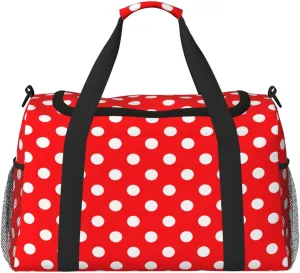 Red And White Polka Dot Travel Weekender Overnight Bags Foldable Hand Travel Bag Sport Gym Duffel Bag For Men Women