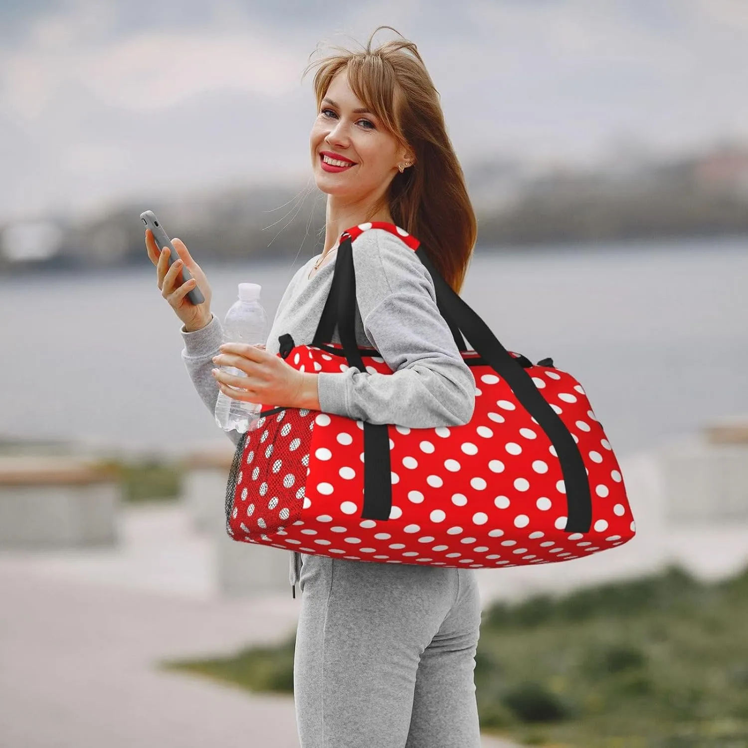 Red And White Polka Dot Travel Weekender Overnight Bags Foldable Hand Travel Bag Sport Gym Duffel Bag For Men Women
