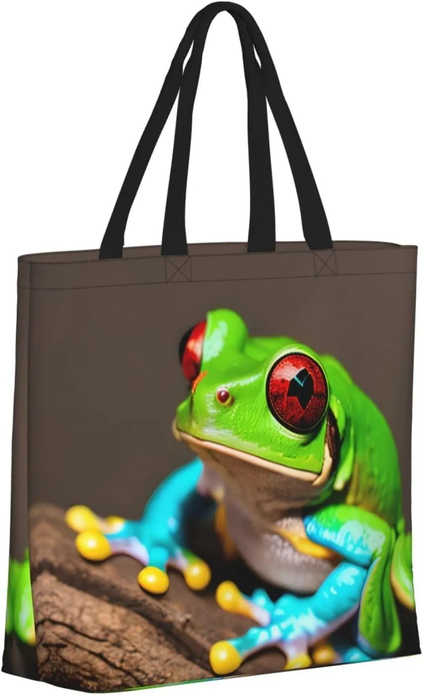 Red Eyes Tree Frogs Print Tote Bag Casual Shoulder Bag Handbag Reusable Shopping Travel Bag Gifts For Women