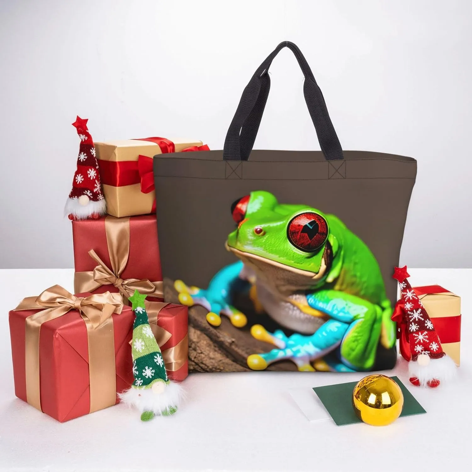Red Eyes Tree Frogs Print Tote Bag Casual Shoulder Bag Handbag Reusable Shopping Travel Bag Gifts For Women