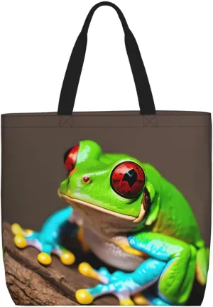 Red Eyes Tree Frogs Print Tote Bag Casual Shoulder Bag Handbag Reusable Shopping Travel Bag Gifts For Women