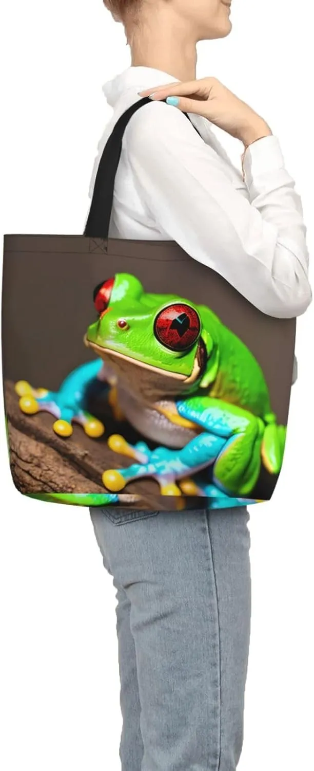 Red Eyes Tree Frogs Print Tote Bag Casual Shoulder Bag Handbag Reusable Shopping Travel Bag Gifts For Women