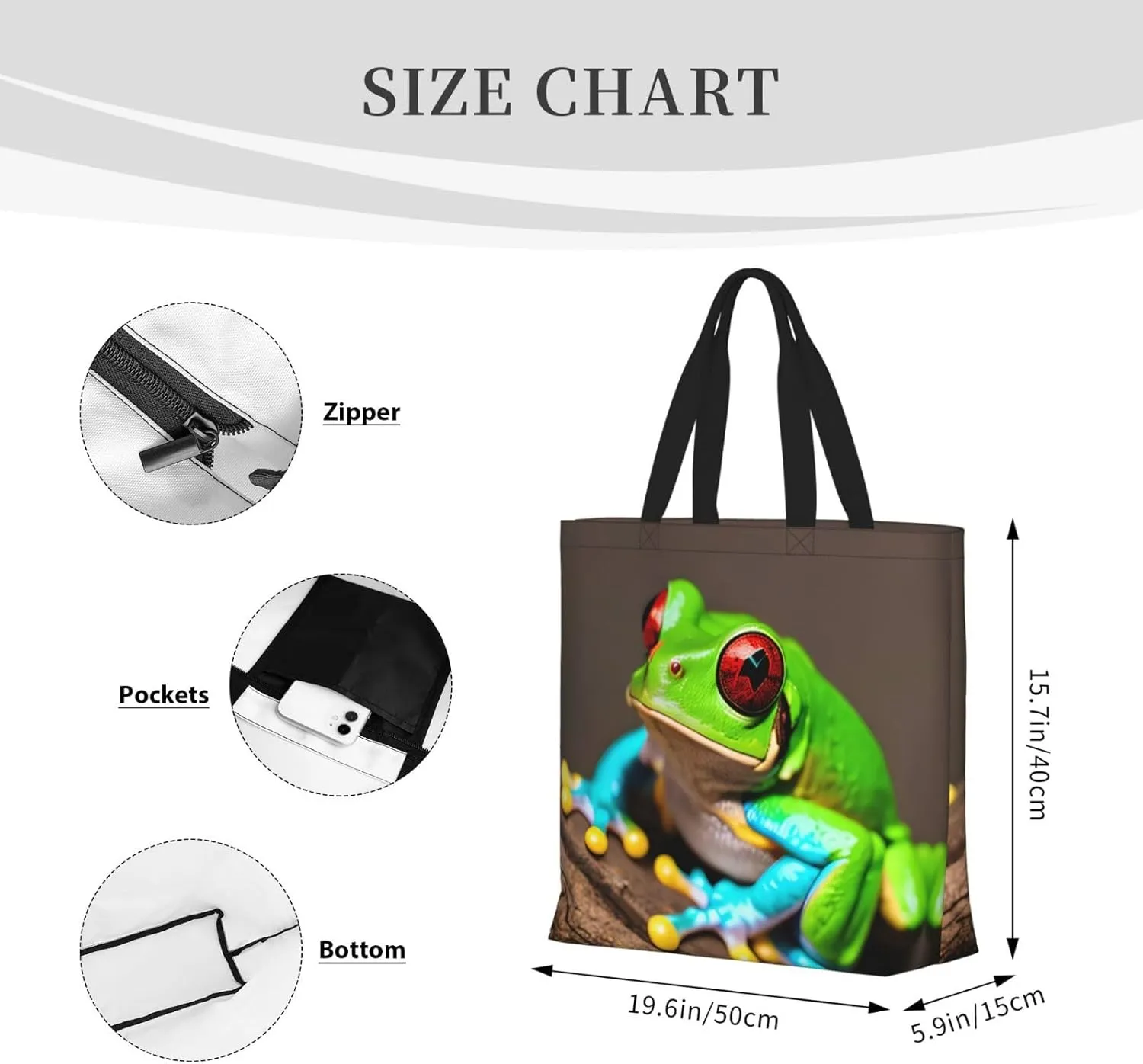 Red Eyes Tree Frogs Print Tote Bag Casual Shoulder Bag Handbag Reusable Shopping Travel Bag Gifts For Women