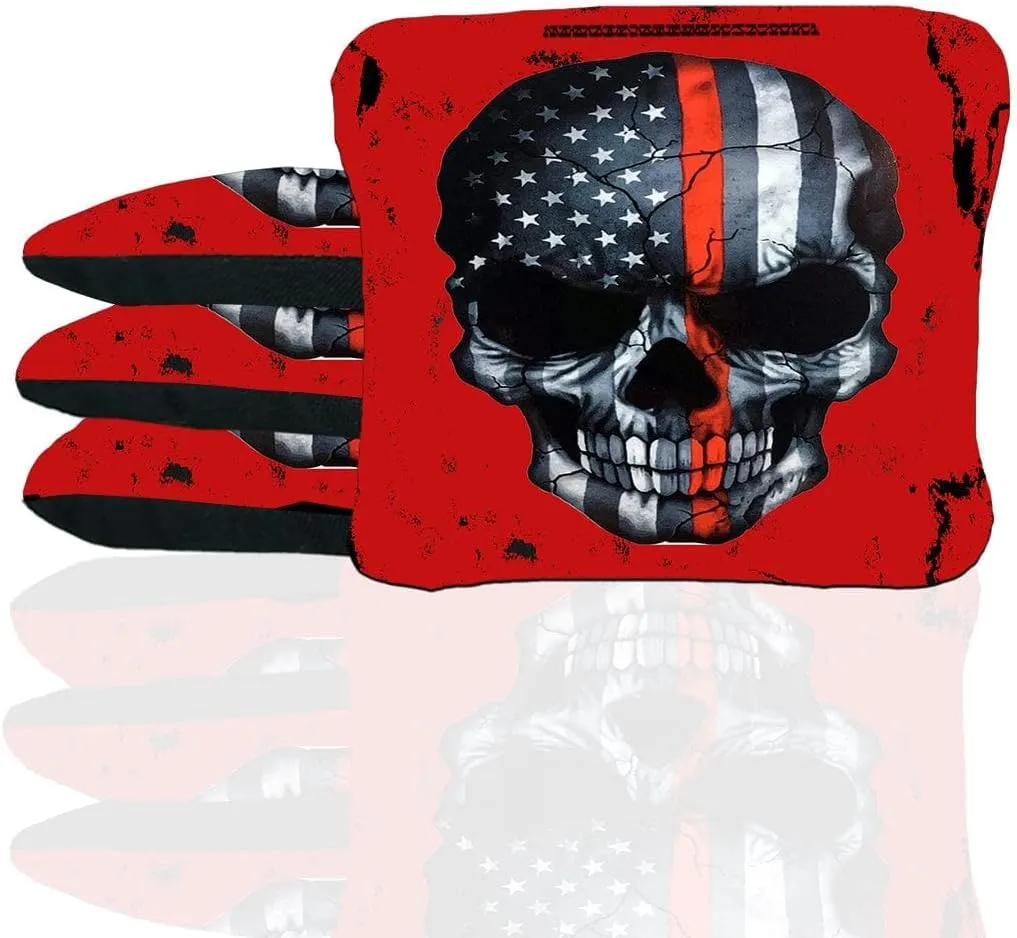 Red Line Skull Cornhole Bags - Duck Cloth - Choose Corn Filled or All-Weather Resin Corn Hole Bags