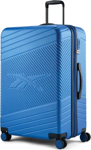 Reebok Go Collection 28 Inch Hard Shell Luggage for Airplanes, Large ABS/PC Hardside Expandable Suitcase with 360-Degree Spinner Wheels, Retractable Handle, Includes Shoe Bag, Blue