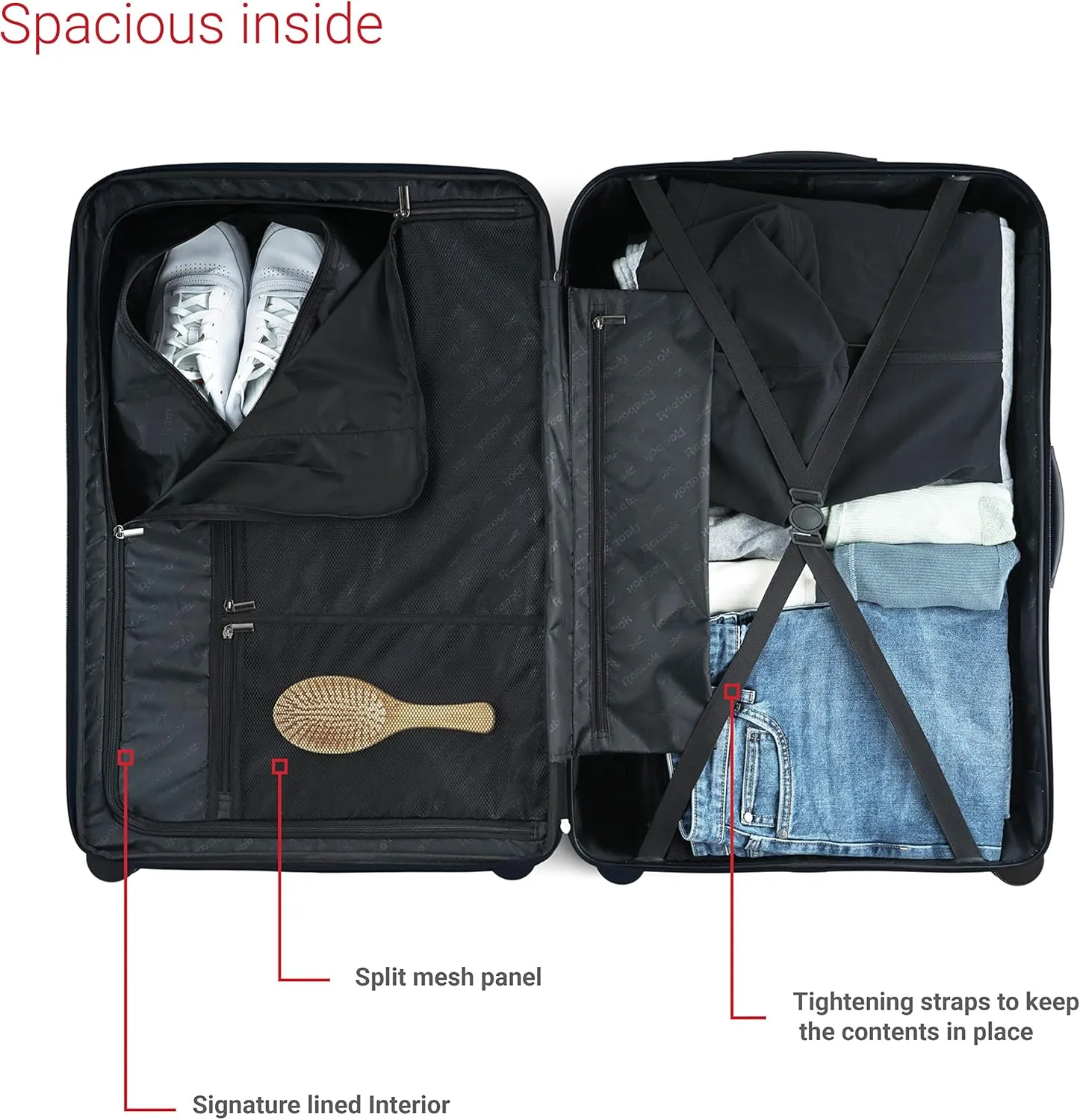 Reebok Go Collection 28 Inch Hard Shell Luggage for Airplanes, Large ABS/PC Hardside Expandable Suitcase with 360-Degree Spinner Wheels, Retractable Handle, Includes Shoe Bag, Blue