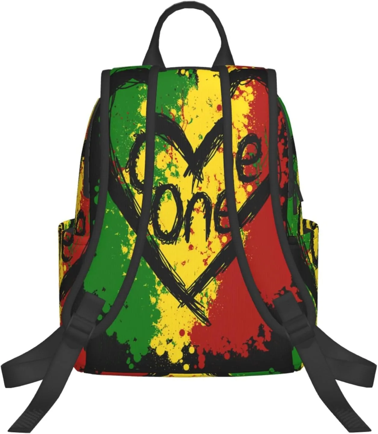 Reggae Heart One Loves Rasta Music Jamaica Casual Backpacks Laptop Backpack Outdoor Travel Rucksack Sport Carry-On Daypack Lightweight Bag with Multi-Pockets