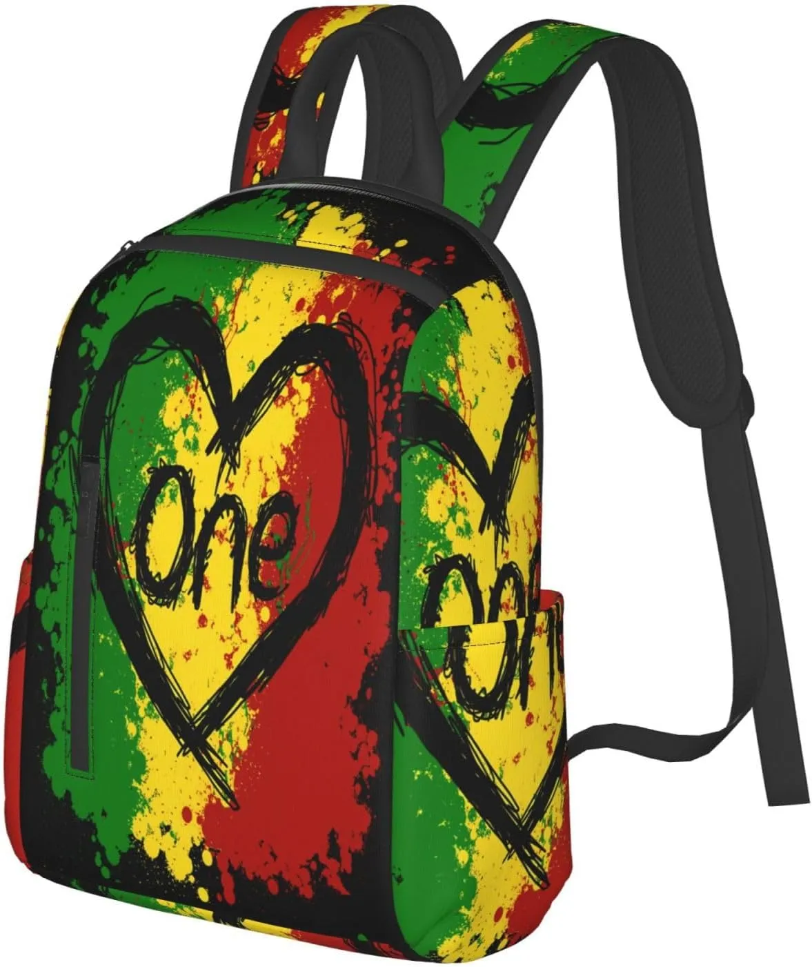 Reggae Heart One Loves Rasta Music Jamaica Casual Backpacks Laptop Backpack Outdoor Travel Rucksack Sport Carry-On Daypack Lightweight Bag with Multi-Pockets