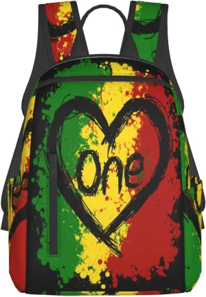 Reggae Heart One Loves Rasta Music Jamaica Casual Backpacks Laptop Backpack Outdoor Travel Rucksack Sport Carry-On Daypack Lightweight Bag with Multi-Pockets