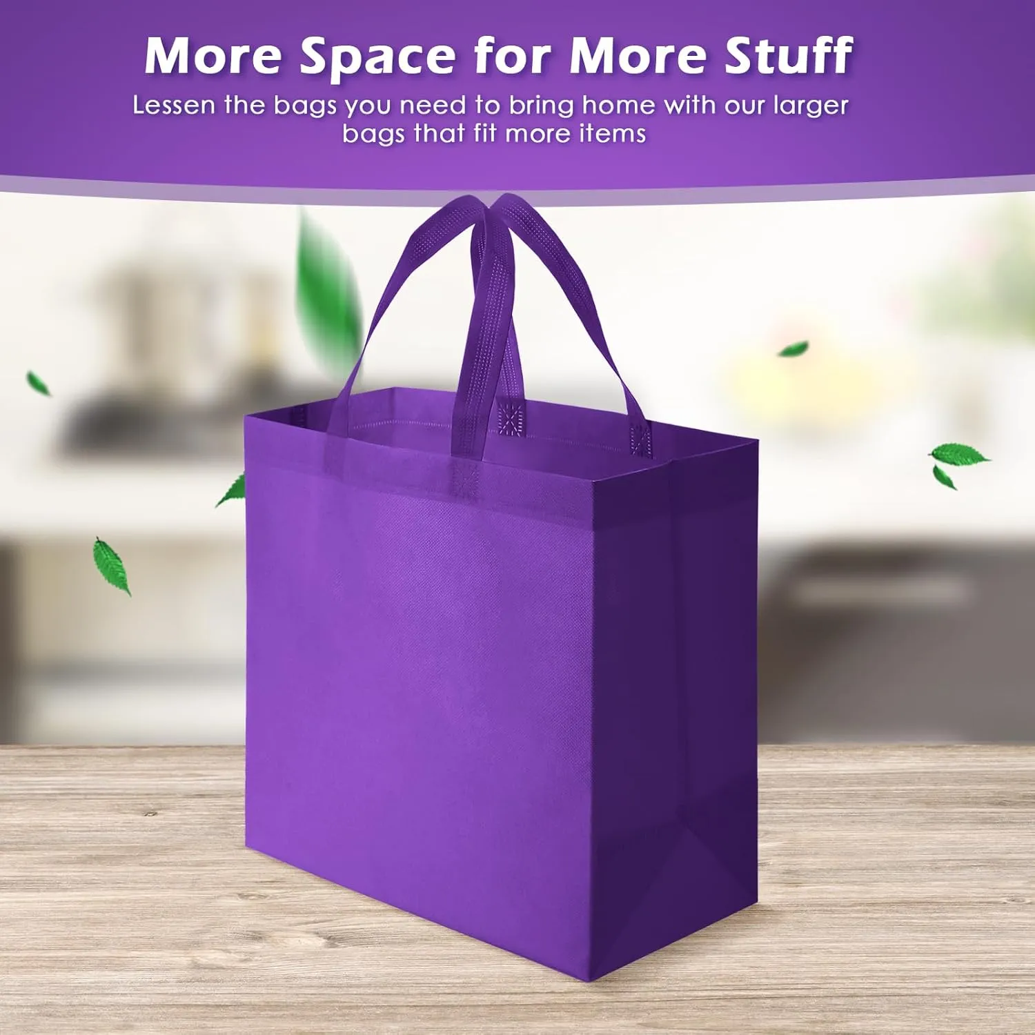 Reginary 50 Pieces Reusable Totes Bag Bulk Shopping Bags Non Woven Grocery handbag with Handles Foldable for Boutiques(Purple)